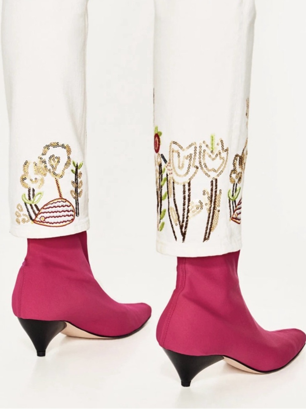 NWT! Zara Vintage High Waist Straight Leg Jeans White Multi Color Embroidery 4 - Picture 4 of 13
